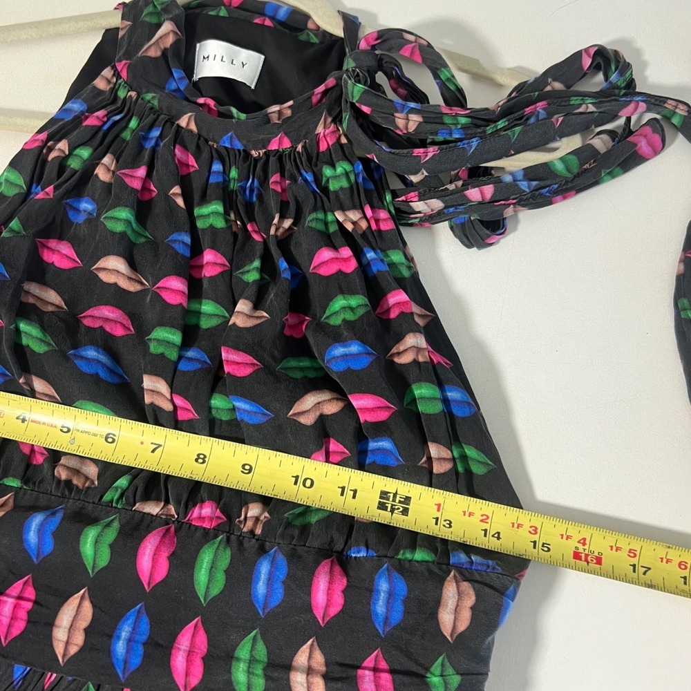 Milly Halter Midi Dress Size 6 Lip Print 100% Silk Pin Up Rockabilly Elegant - Picture 5 of 8